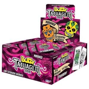 Chicle Buzzy Tatoo Morango com 90 unidades