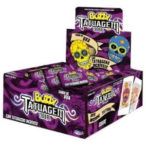 Chicle Buzzy Tatoo Uva com 90 unidades
