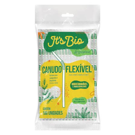 Canudo Bio Flexível Sachê 6 mm com 100 unidades