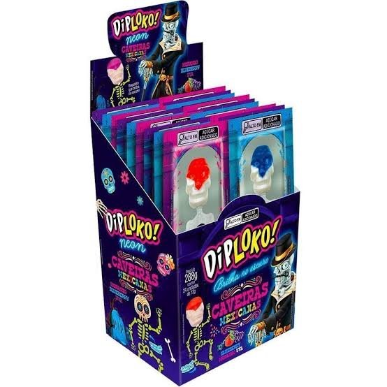 Pirulito Diploko Neon Caveira com 15 unidades