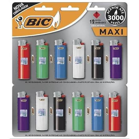 Isqueiro Bic Grande Max Cartela com 12 unidades