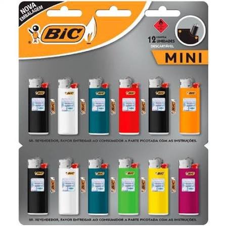 Isqueiro Mini Bic com 12 unidades